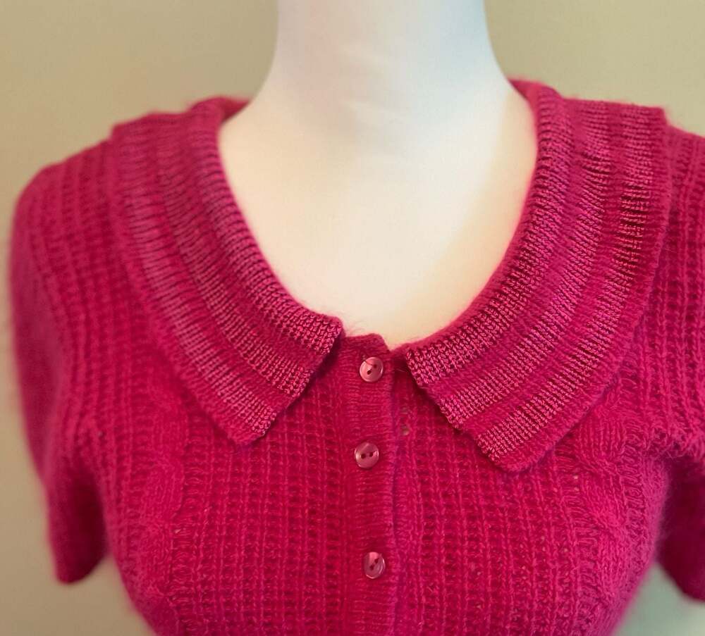 VTG 90s SML Sport Magenta Silk & Angora Ribbed‎ Knit Sweater Sz.S, BarbieCore